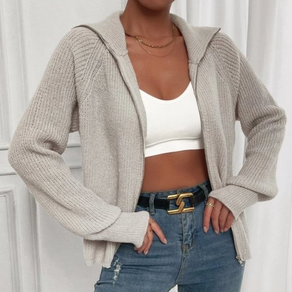 GRAY ZIP UP KNIT CARDIGAN FALL WINTER STREETWEAR CASUAL MINIMALIST - Picture 1 of 6